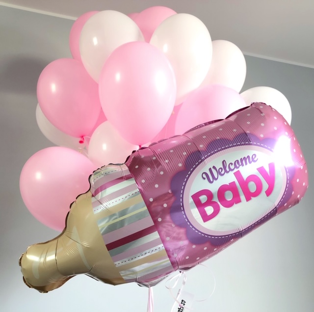 Balony Welcome BABY z bukietem balonów różowych i białych