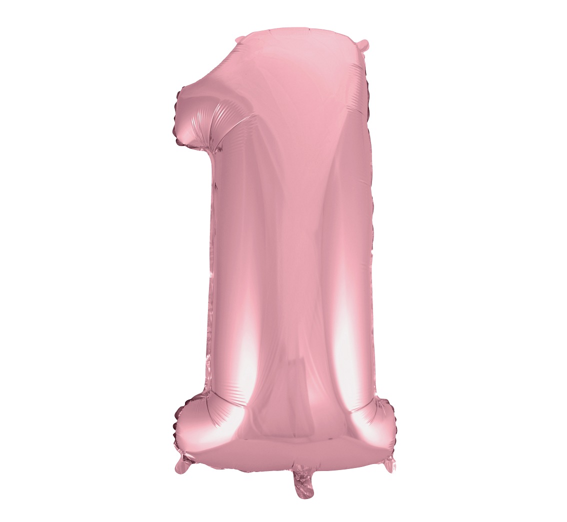 Balon foliowy cyfra 1 z helem, różowa, 95cm