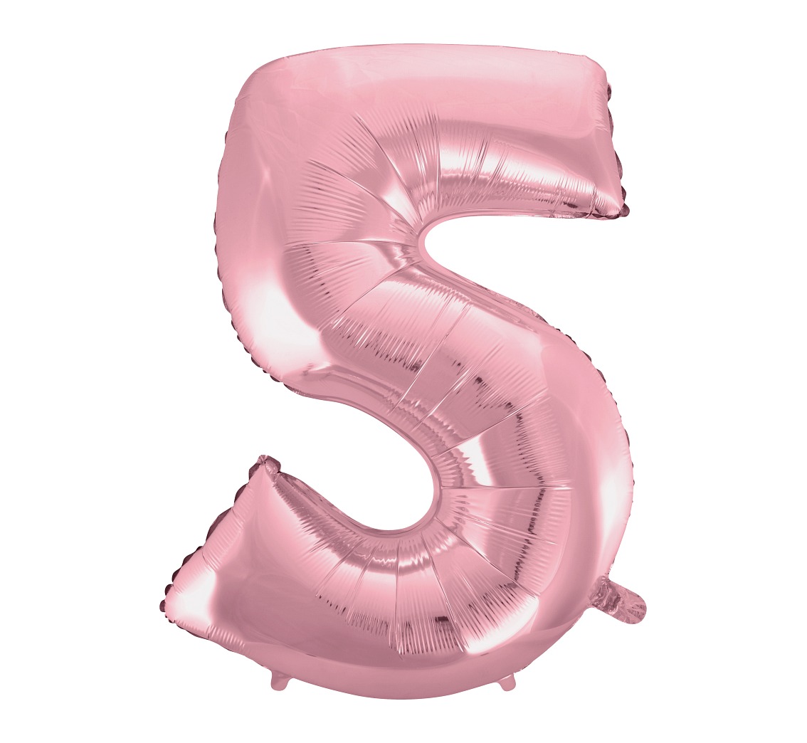 Balon foliowy cyfra 5 z helem, różowa, 95cm