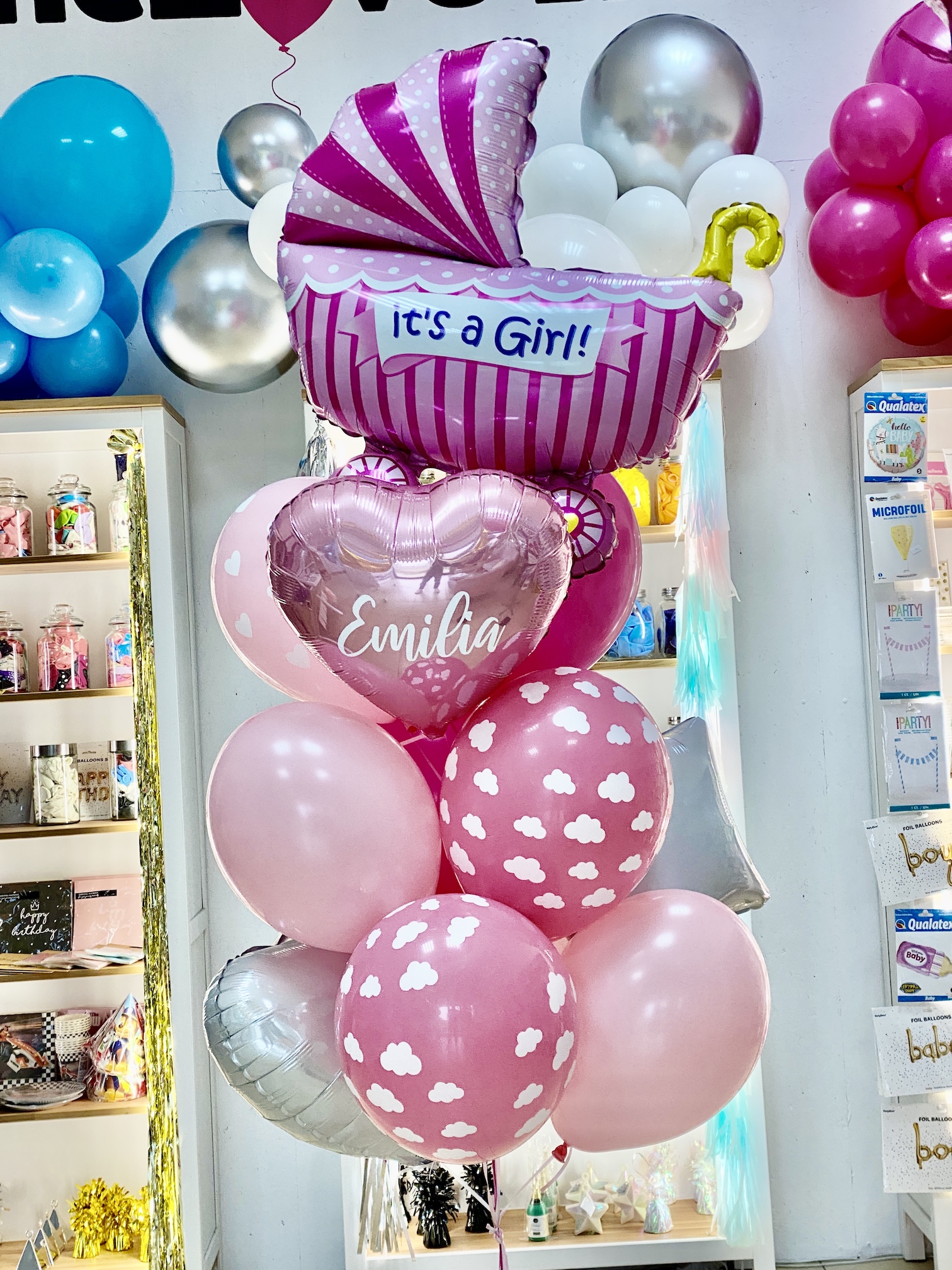 Bukiet balony z helem It's a Girl, powitanie dziecka dziewczynka