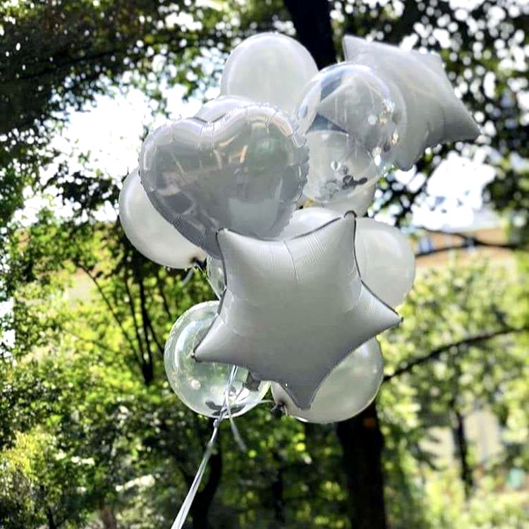Bukiet balonów z helem białe gwiazdki i serca