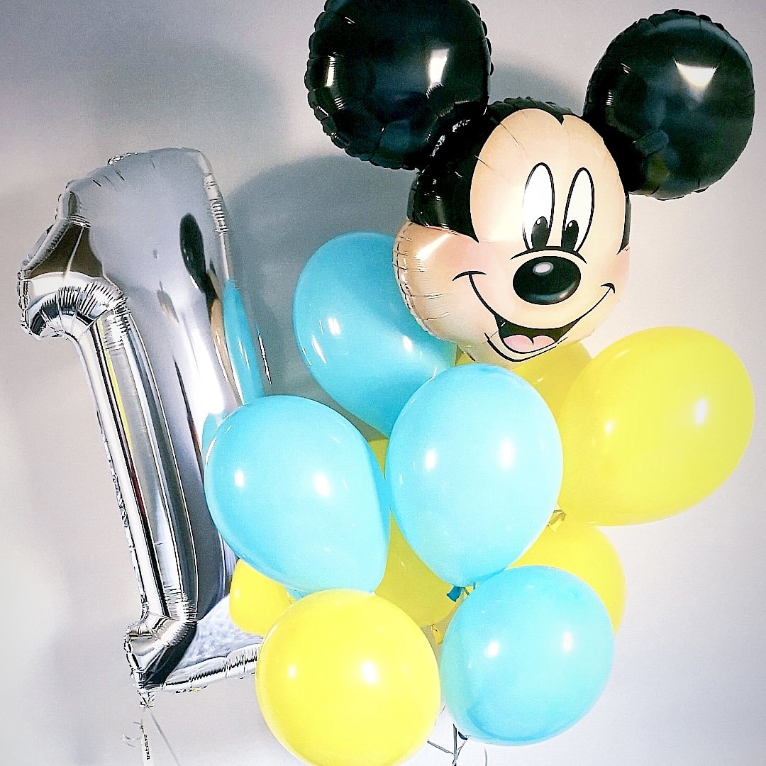 Balony z helem na roczek z Myszką Miki