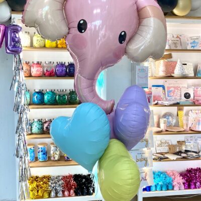 Balon różowy słoń z helem i pastelowe serca