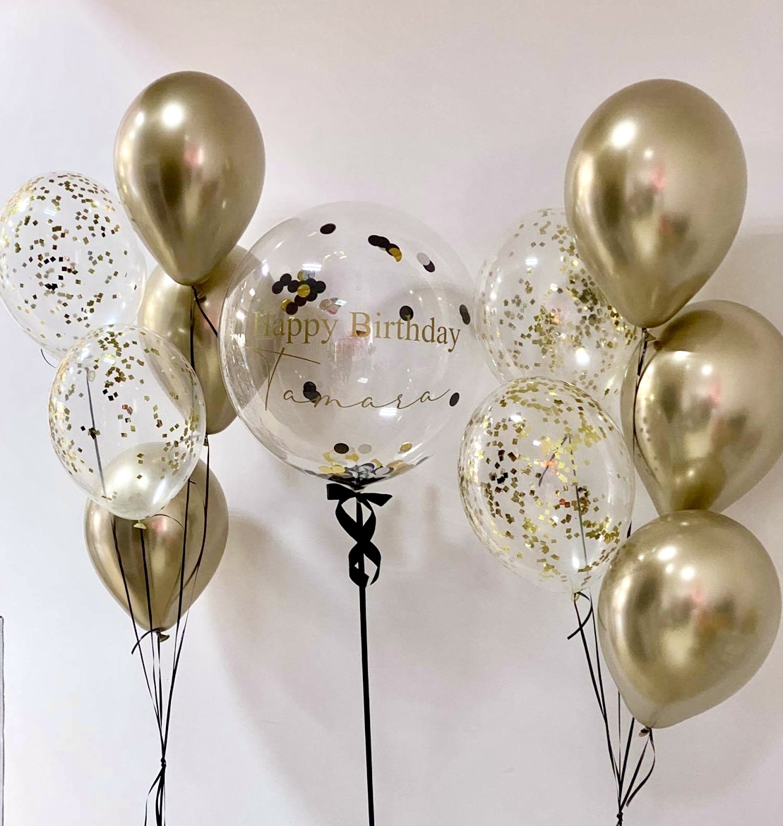 Balon z nadrukiem i balony złote z konfetti na Pierwszą Komunię Świętą