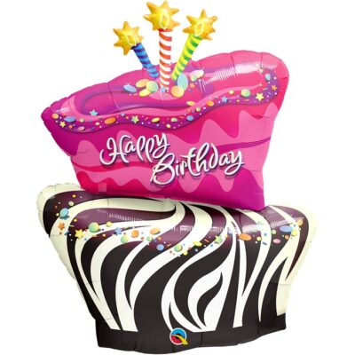 Balon foliowy tort Happy Birthday z helem, QUALATEX