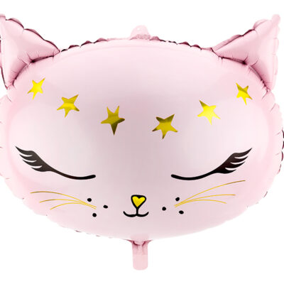 Balon foliowy różowy kotek z helem 48 cm, PARTY DECO