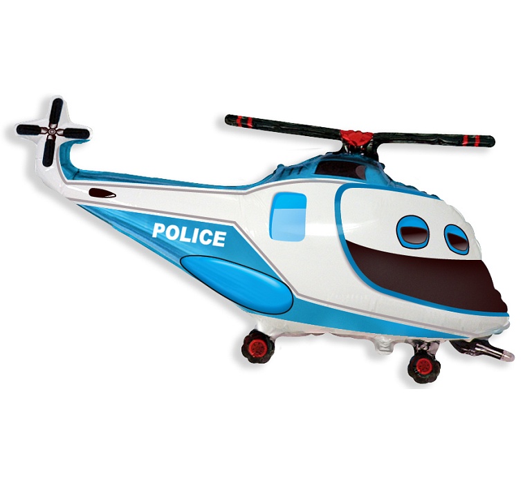 Balon foliowy policyjny helikopter z helem 96 cm, FLEXMETAL