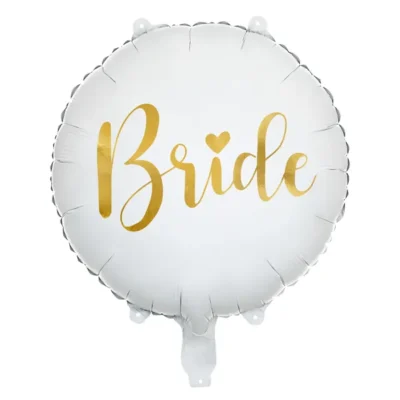 Balon foliowy okrągły, biały "Bride" z helem 43 cm, PartyDeco