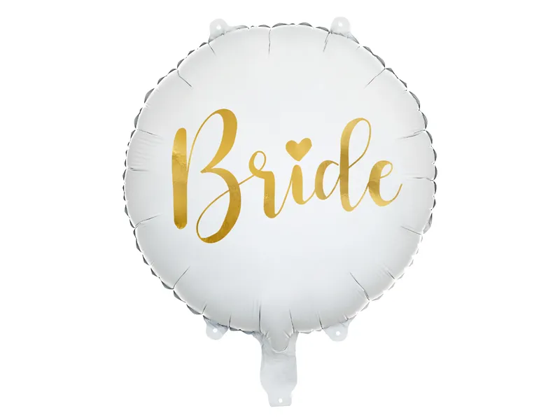 Balon foliowy okrągły, biały "Bride" z helem 43 cm, PartyDeco