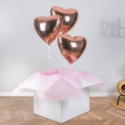 Złoto różowe serca - balony napełnione helem, w pudełku