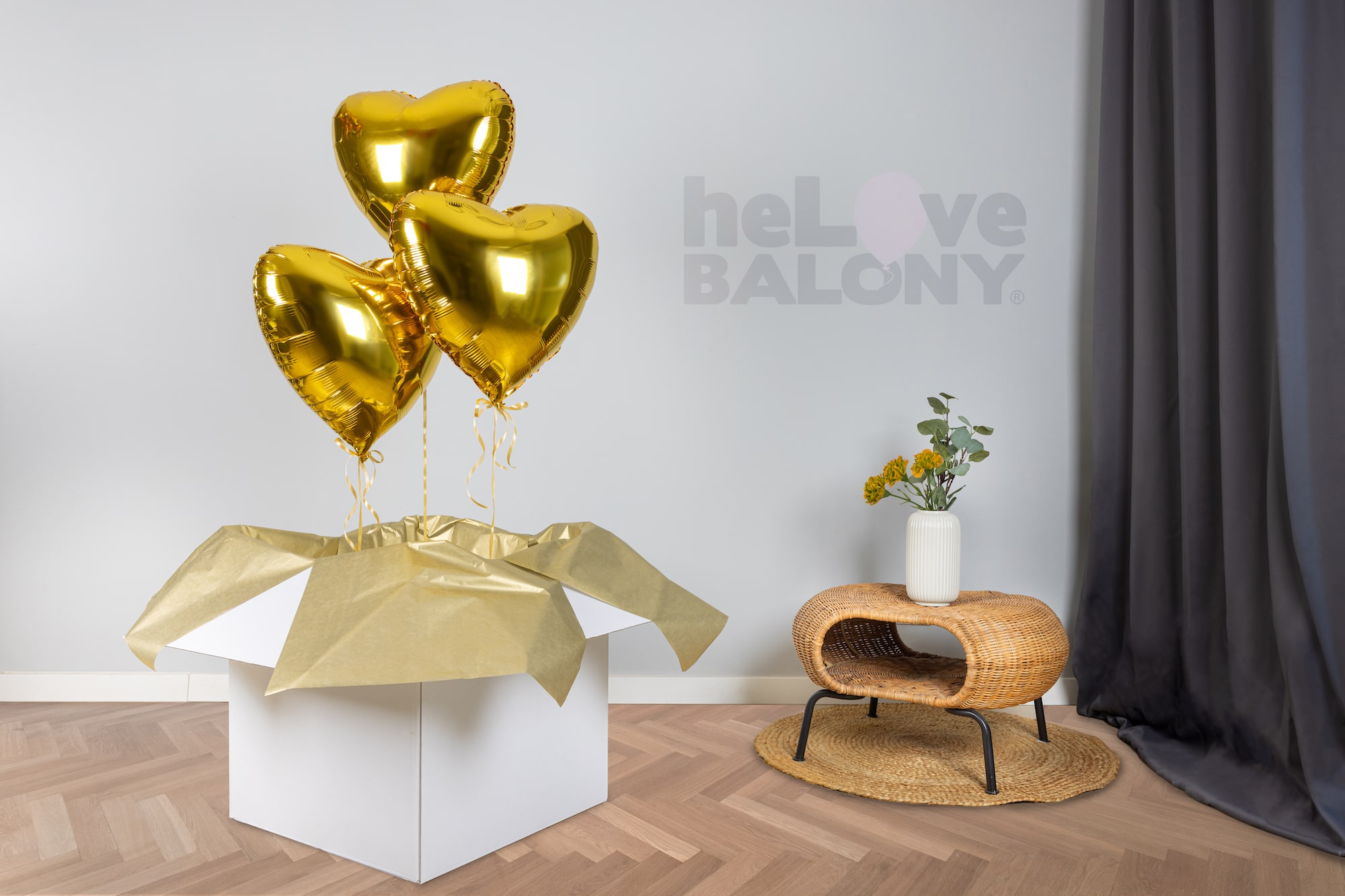 Złote serca - balony napełnione helem, w pudełku