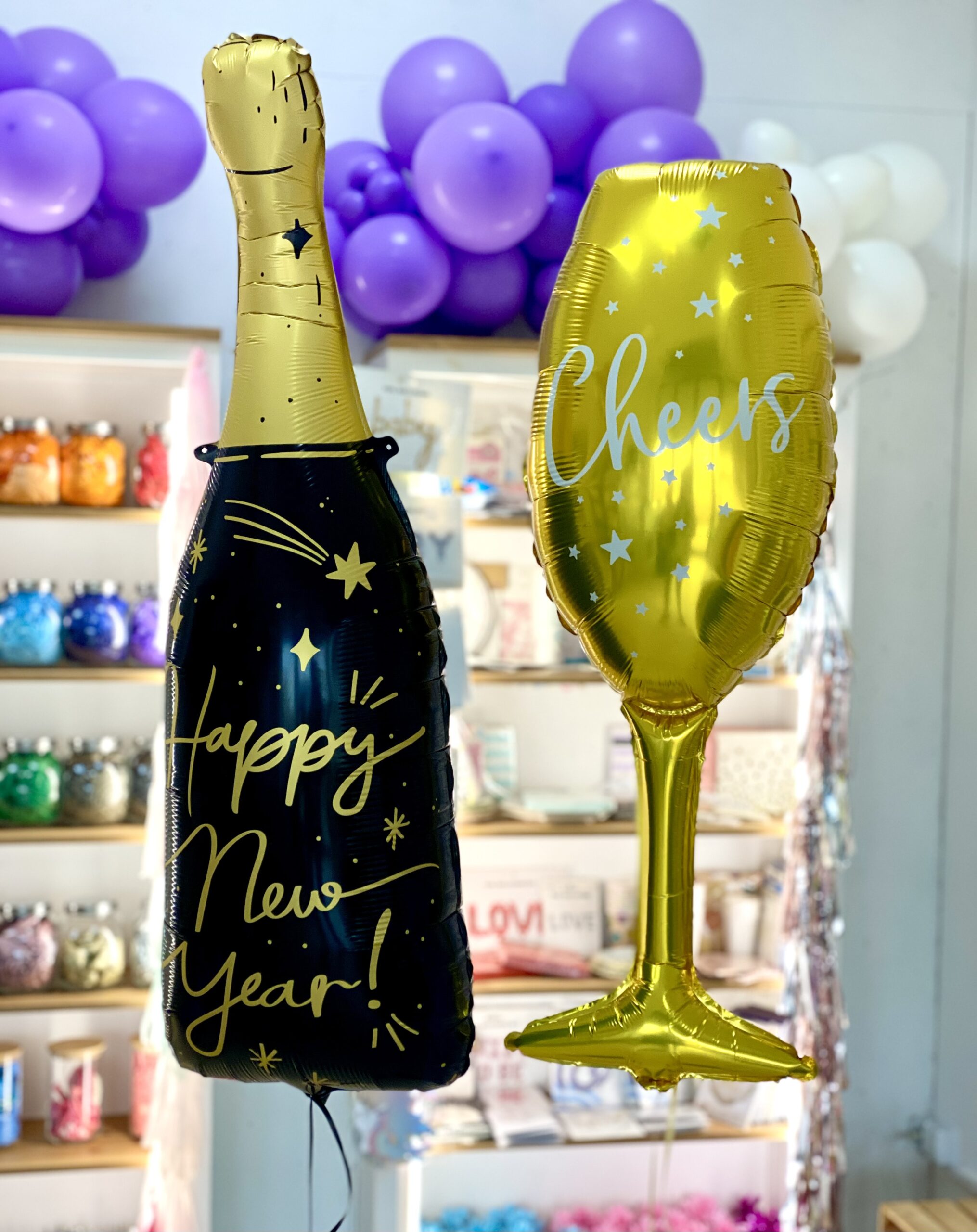Balony Happy New Year szampan i kieliszek