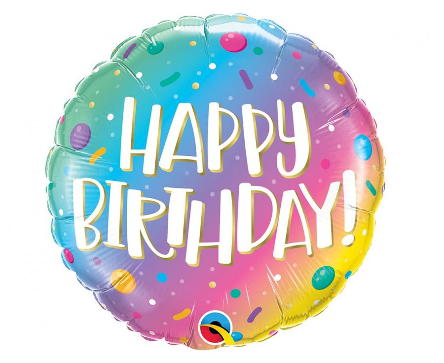 Balon foliowy Happy Birthday 18 cali Ombre Dots & Sprinkles