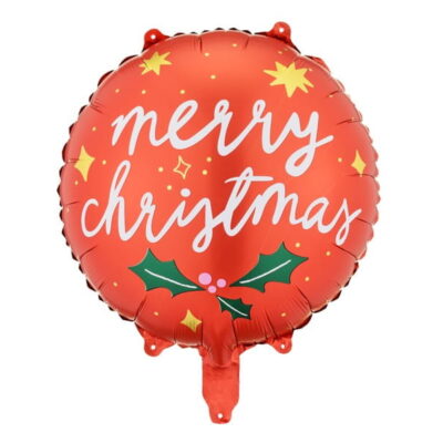 Świąteczny balon foliowy okrągły Merry Christmas 45cm PartDeco