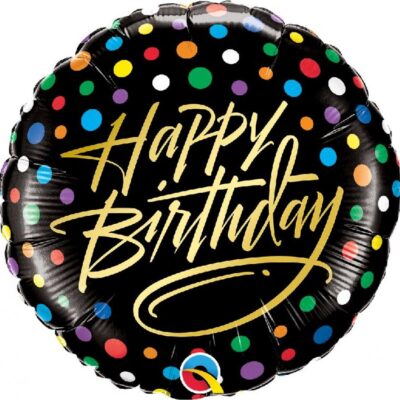 Balon foliowy Happy Birthday 18 cali kolorowe kropki